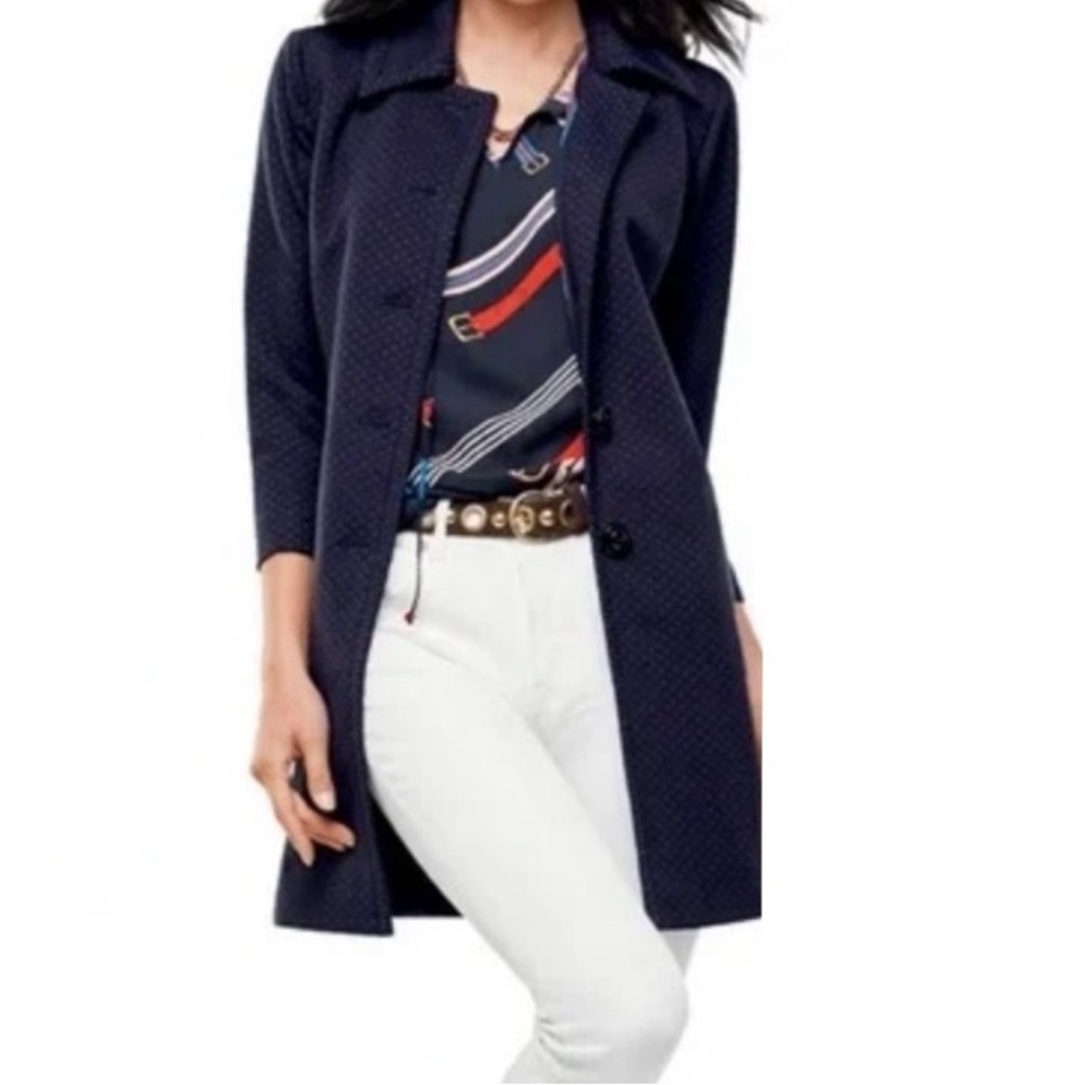 Cabi | Navy Polka Dot Carriage Three-Quarter
Sleeve Button-Up Jacket Size Medium